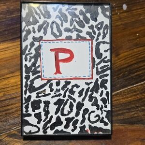 Abstract Black and White Art with Red Initial P Accent